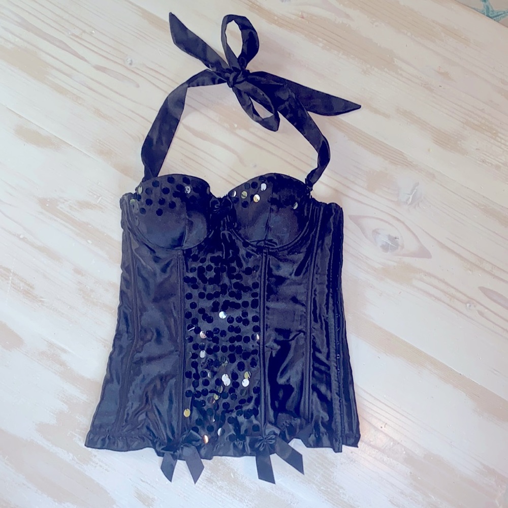 Frederick’s of Hollywood SweetheartCorset Black Sequin Halter